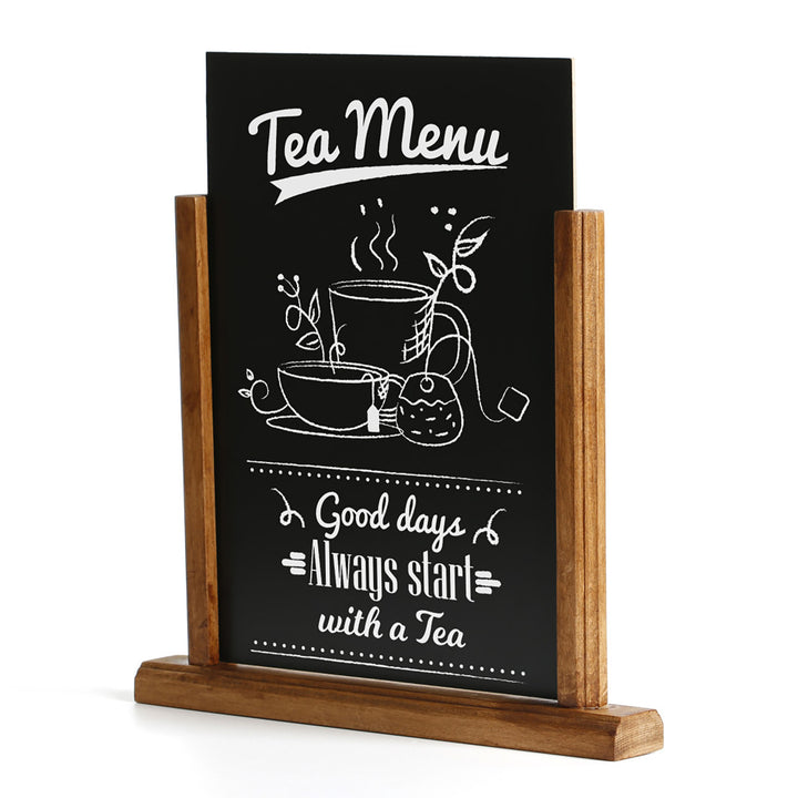 5.5"x8.5" Vintage Desktop Menu Holder with Chalkboard | Dark Wood (2-Pack)