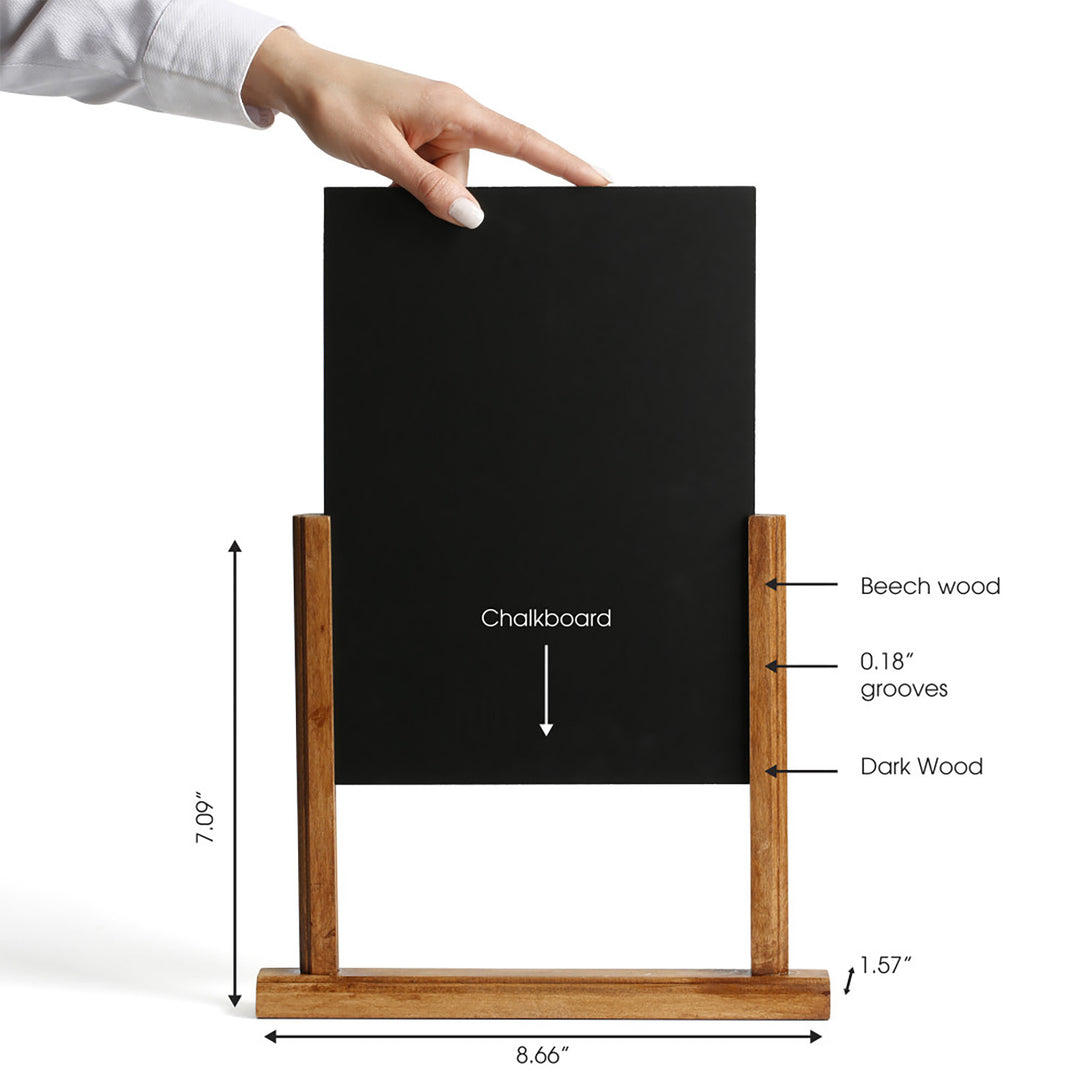5.5"x8.5" Vintage Desktop Menu Holder with Chalkboard | Dark Wood (2-Pack)