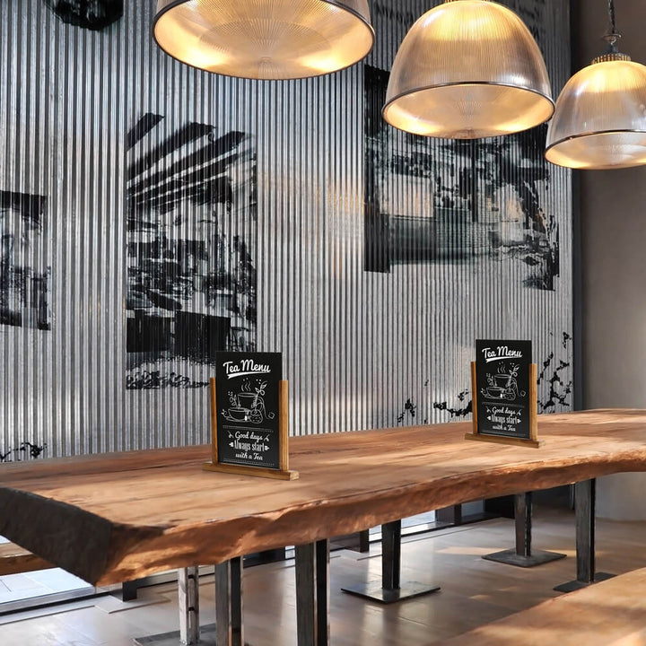 5.5"x8.5" Vintage Desktop Menu Holder with Chalkboard | Dark Wood (2-Pack)