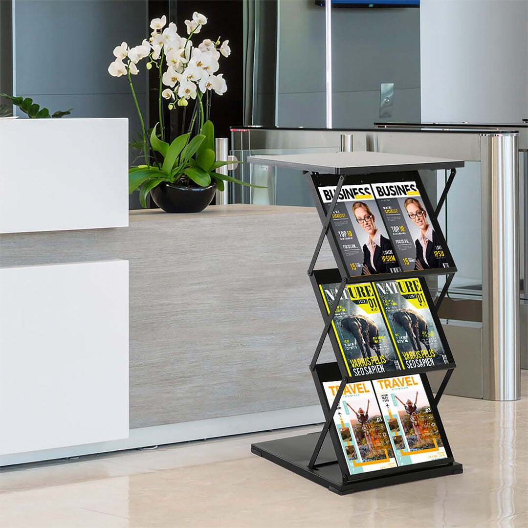 Foldable Counter with Steel Literature Holder and Carrying Bag - Black