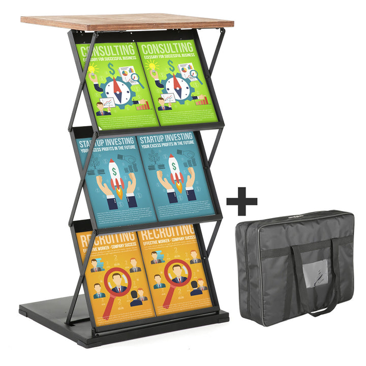 Foldable Counter with Steel Literature Holder and Carrying Bag - Black – Dark Wood