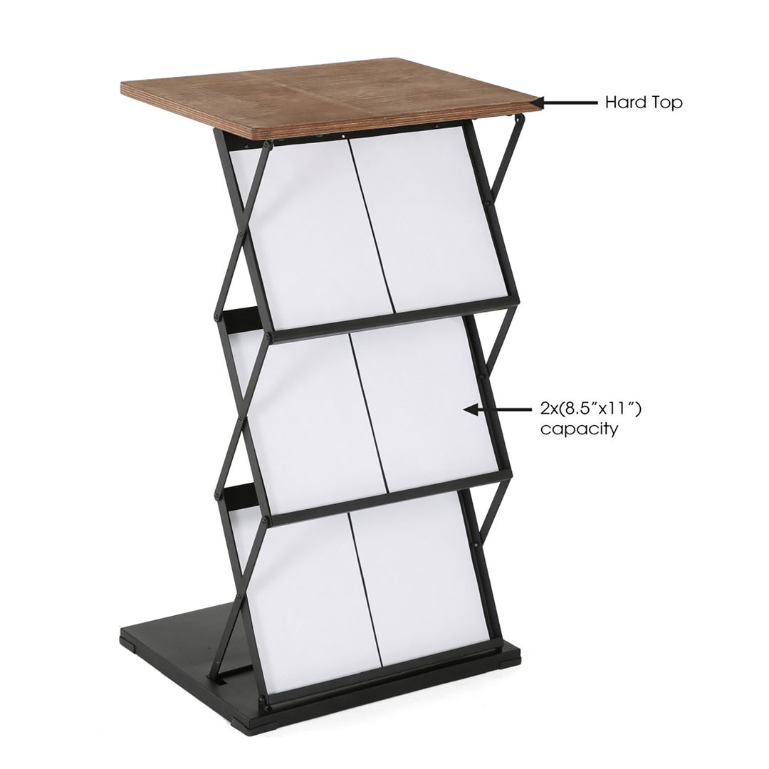 Foldable Counter with Steel Literature Holder and Carrying Bag - Black – Dark Wood