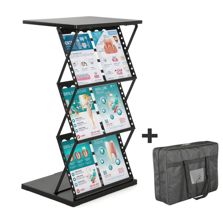 Foldable Counter with Perforated Literature Holder and Carrying Bag - Black