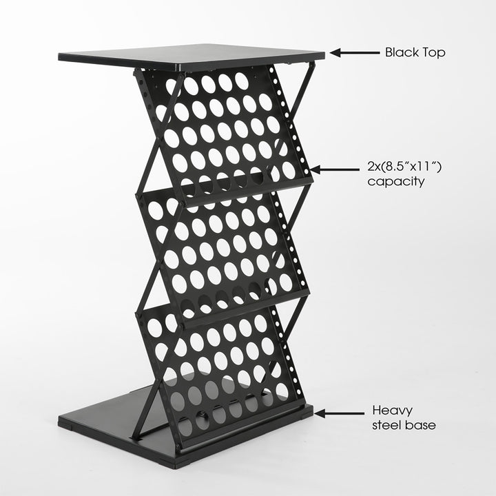 Foldable Counter with Perforated Literature Holder and Carrying Bag - Black