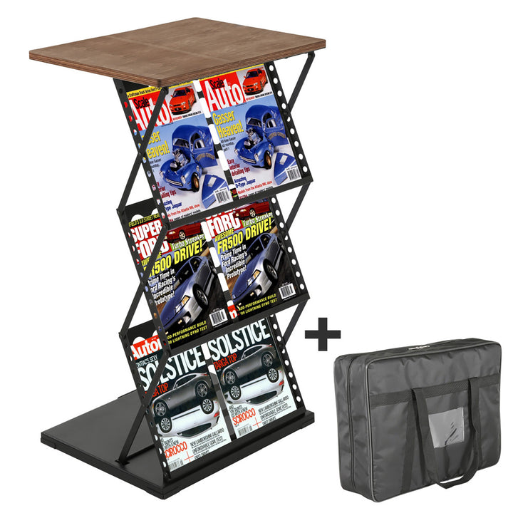 Foldable Counter with Perforated Literature Holder and Carrying Bag - Black - Dark Wood