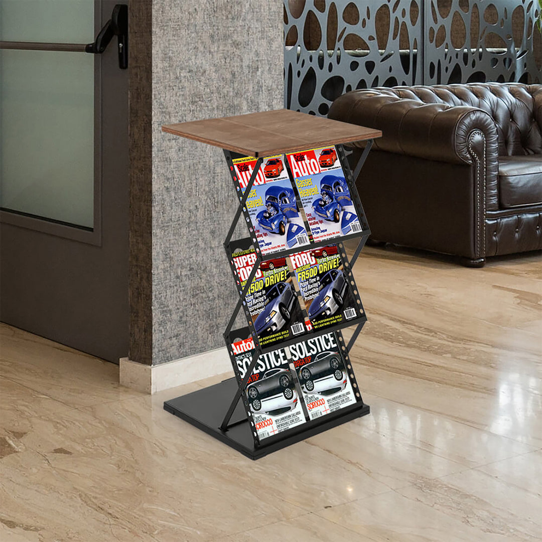 Foldable Counter with Perforated Literature Holder and Carrying Bag - Black - Dark Wood