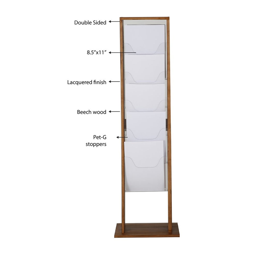 10-Pocket Free-Standing Wood Magazine Rack, Dark Finish