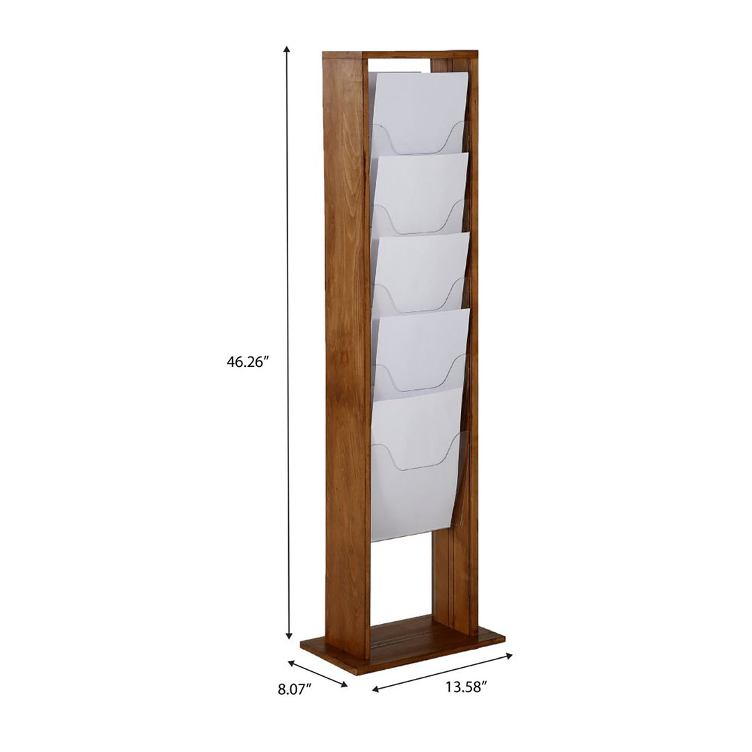 10-Pocket Free-Standing Wood Magazine Rack, Dark Finish