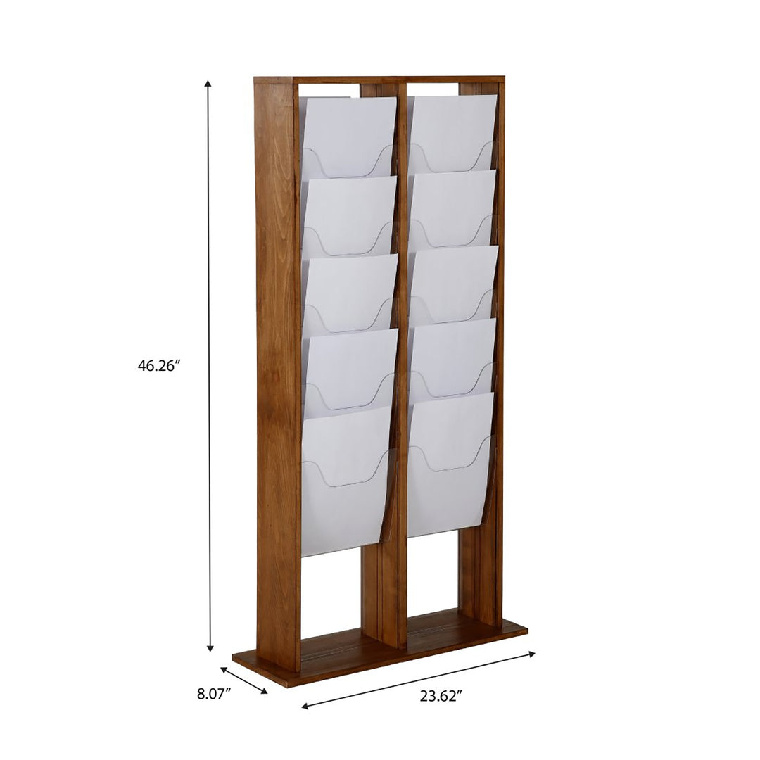20-Pocket Double-Sided Free-Standing Magazine Rack, Dark Finish