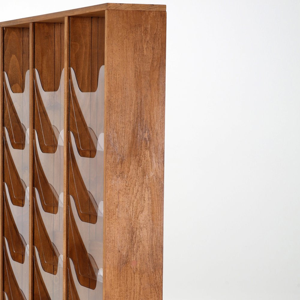 30 Pocket Free Standing Wood Magazine Rack 8.5x11 Capacity, Dark Finish