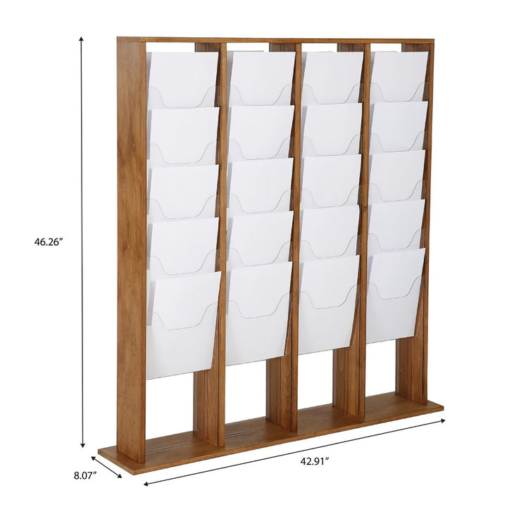 40 Pocket Free Standing Wood Magazine Rack 8.5x11 Capacity, Dark Finish