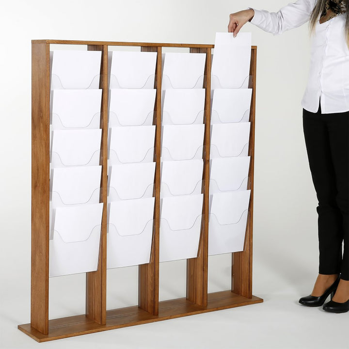 40 Pocket Free Standing Wood Magazine Rack 8.5x11 Capacity, Dark Finish