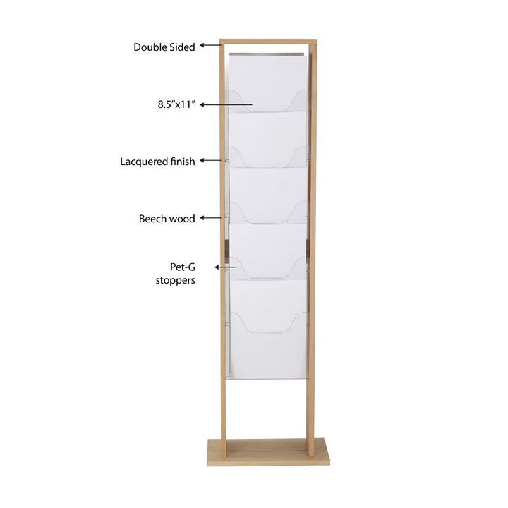 10-Pocket Free-Standing Wood Magazine Rack, Natural Finish