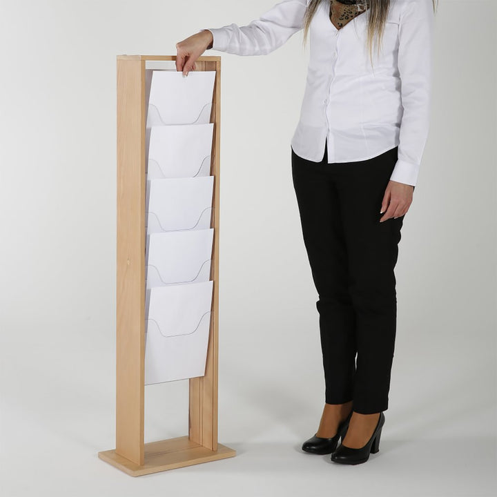 10-Pocket Free-Standing Wood Magazine Rack, Natural Finish