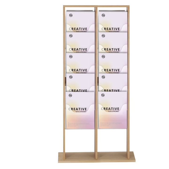 20-Pocket Double-Sided Free-Standing Magazine Rack, Natural Finish