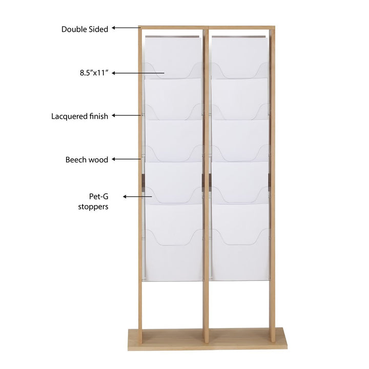 20-Pocket Double-Sided Free-Standing Magazine Rack, Natural Finish