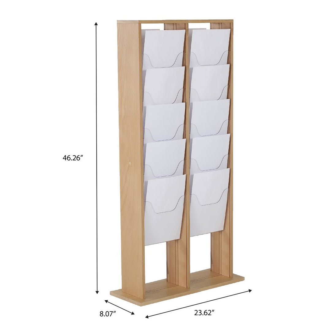 20-Pocket Double-Sided Free-Standing Magazine Rack, Natural Finish