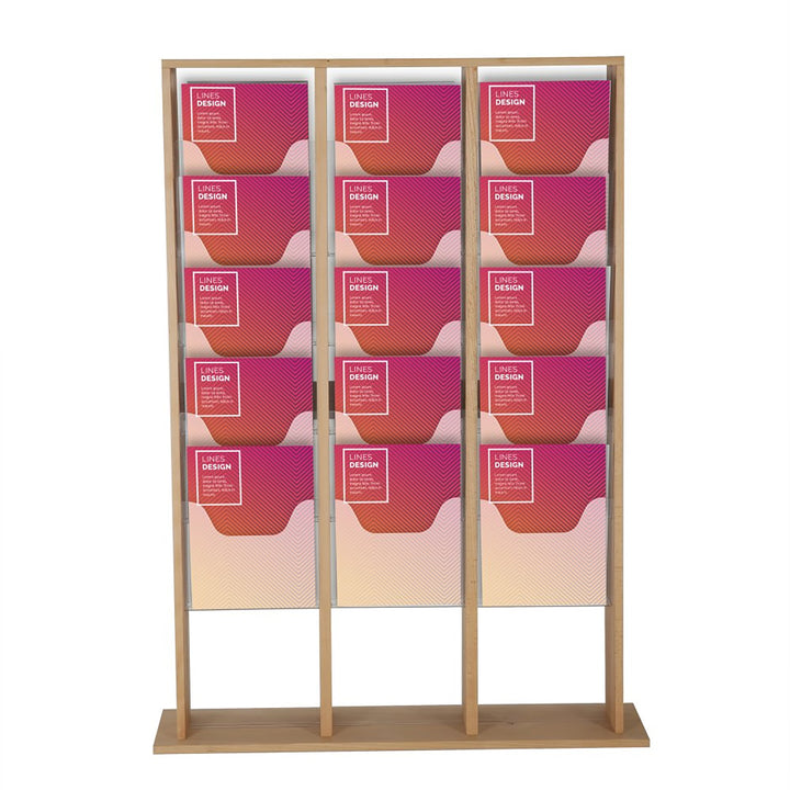 30 Pocket Free Standing Wood Magazine Rack 8.5x11 Capacity, Natural Finish