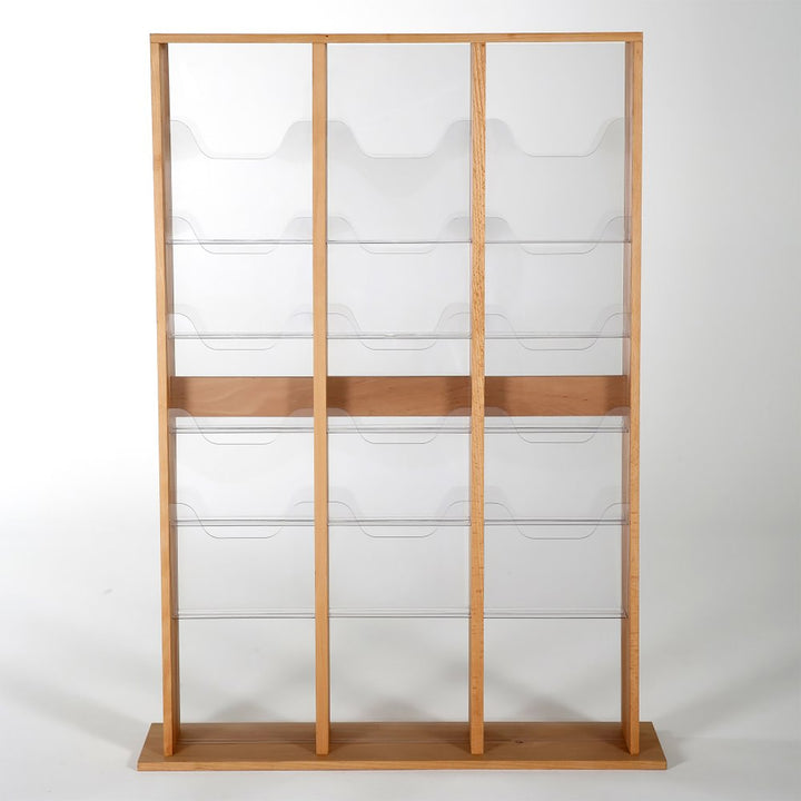 30 Pocket Free Standing Wood Magazine Rack 8.5x11 Capacity, Natural Finish