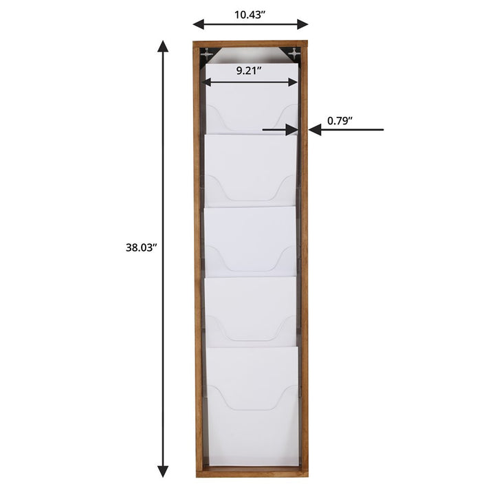 5 Pocket Slim Wall-Mounted Wood Magazine Rack, Dark Finish