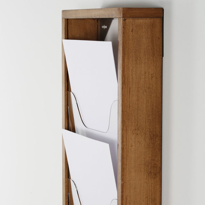 5 Pocket Slim Wall-Mounted Wood Magazine Rack, Dark Finish