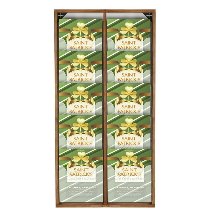 10 Pocket Slim Wall-Mounted Wood Magazine Rack, Dark Finish