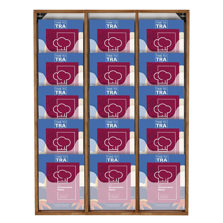 15 Pocket Wood Wall Mounted Magazine 8.5×11 Capacity, Dark Finish