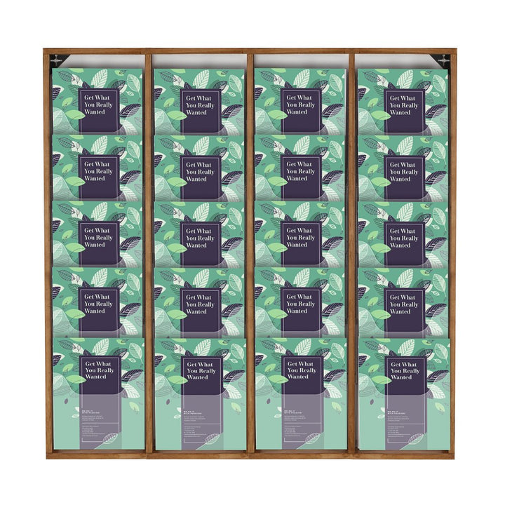 20-Pocket High-Capacity Wall-Mounted Wood Magazine Rack, Dark Finish