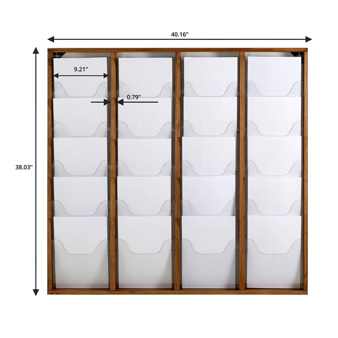 20-Pocket High-Capacity Wall-Mounted Wood Magazine Rack, Dark Finish