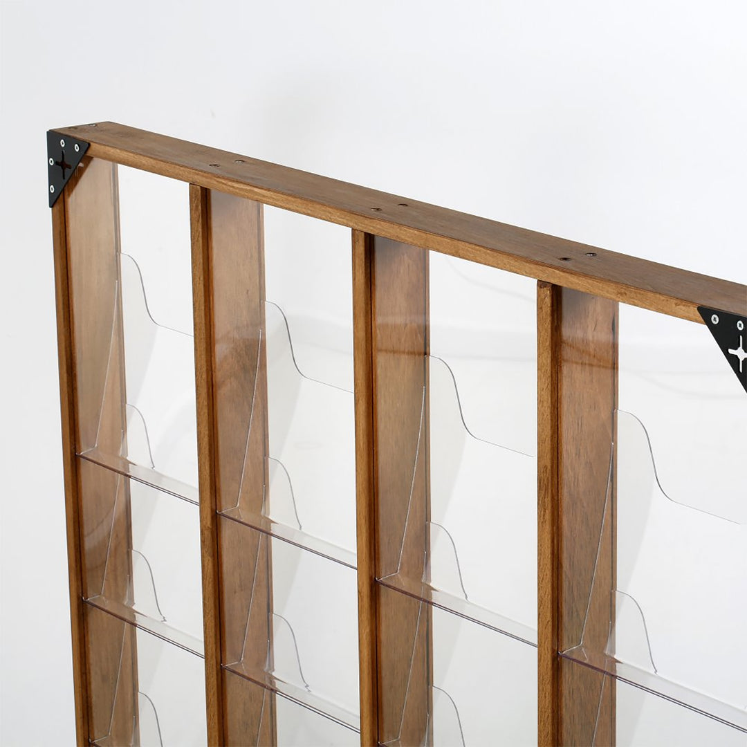 20-Pocket High-Capacity Wall-Mounted Wood Magazine Rack, Dark Finish