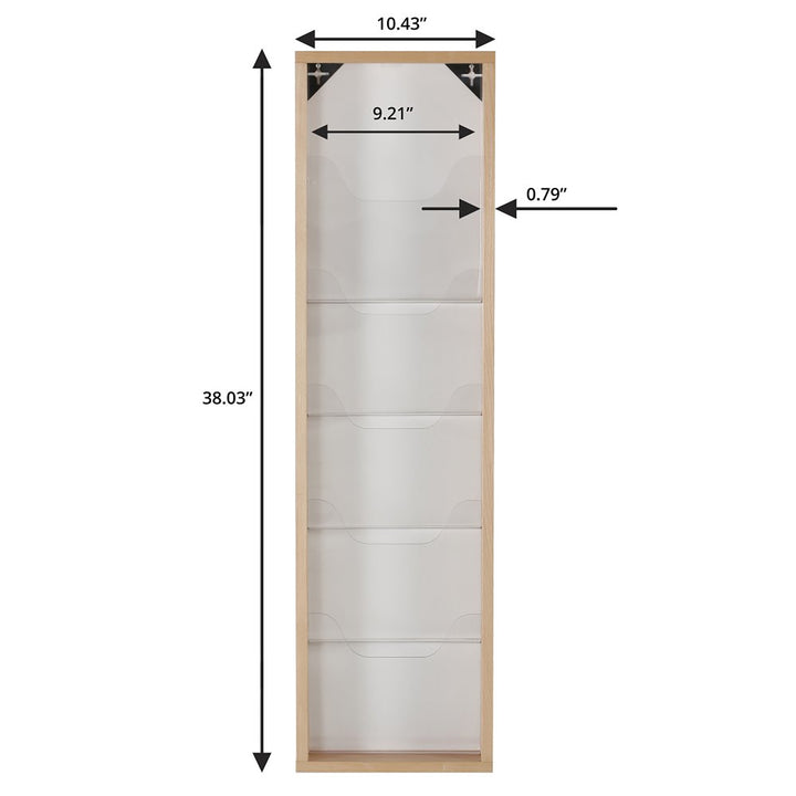 5 Pocket Slim Wall-Mounted Wood Magazine Rack, Natural Finish