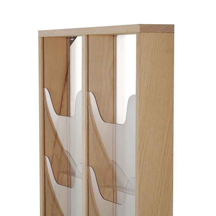 10 Pocket Slim Wall-Mounted Wood Magazine Rack, Natural Finish