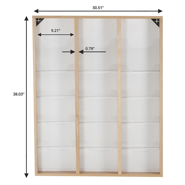 15 Pocket Wood Wall Mounted Magazine 8.5×11 Capacity, Natural Finish