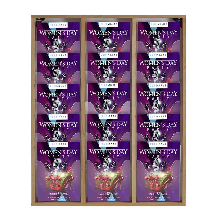 15 Pocket Wood Wall Mounted Magazine 8.5×11 Capacity, Natural Finish