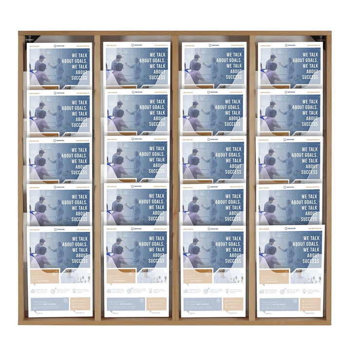 20-Pocket High-Capacity Wall-Mounted Wood Magazine Rack, Natural Finish