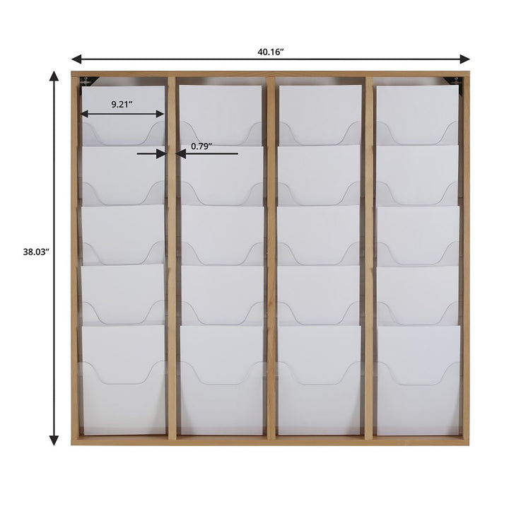 20-Pocket High-Capacity Wall-Mounted Wood Magazine Rack, Natural Finish