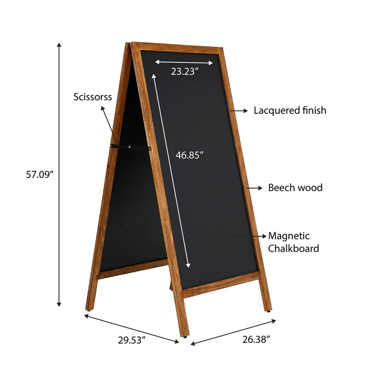 23.6″ x 47.25″ A-Frame Sidewalk Sign, Double-Sided, Chalkboard, Dark Wood Frame