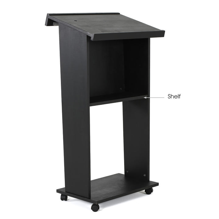 Plywood Stand Up Podium and 4 Locking Caster Wheels 45″ Height (Black)