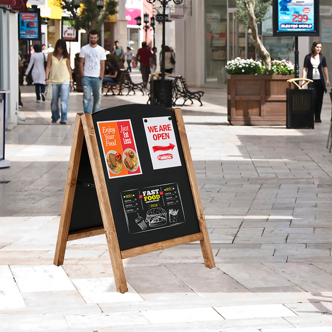 23.6″ x 30.70″ A-Frame Sidewalk Sign, Double-Sided, Chalkboard, Dark Wood Frame