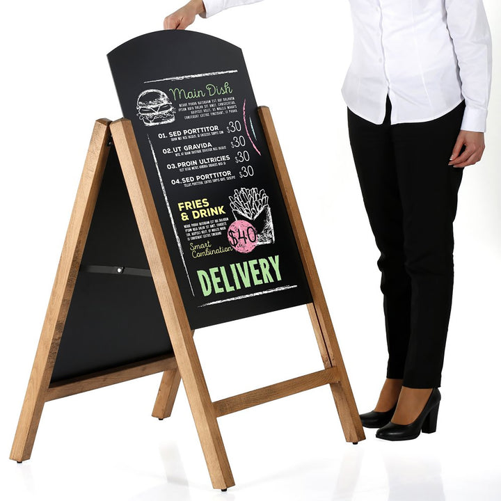 23.6″ x 30.70″ A-Frame Sidewalk Sign, Double-Sided, Chalkboard, Dark Wood Frame