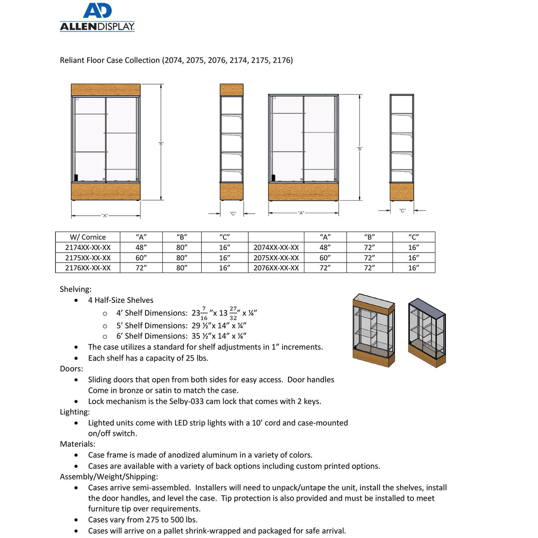 Reliant Display Case 48"w x 72"h