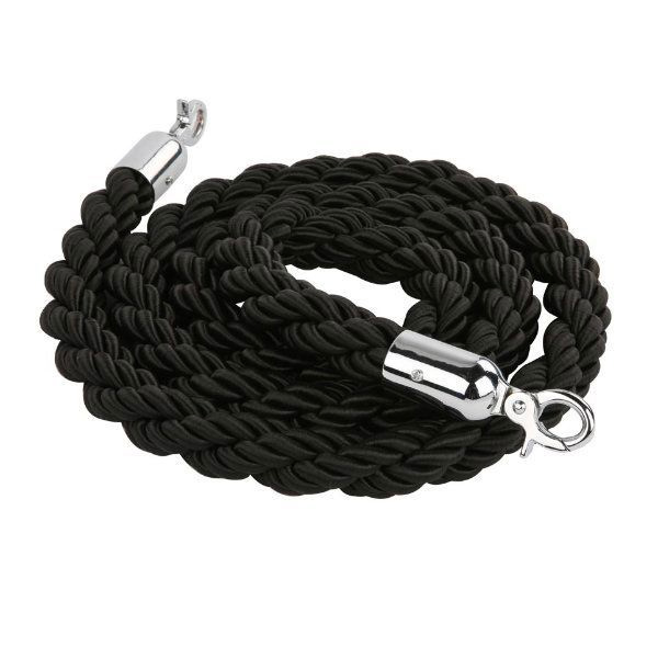 Stanchion Q Rope - Chrome Hardware, Black Rope