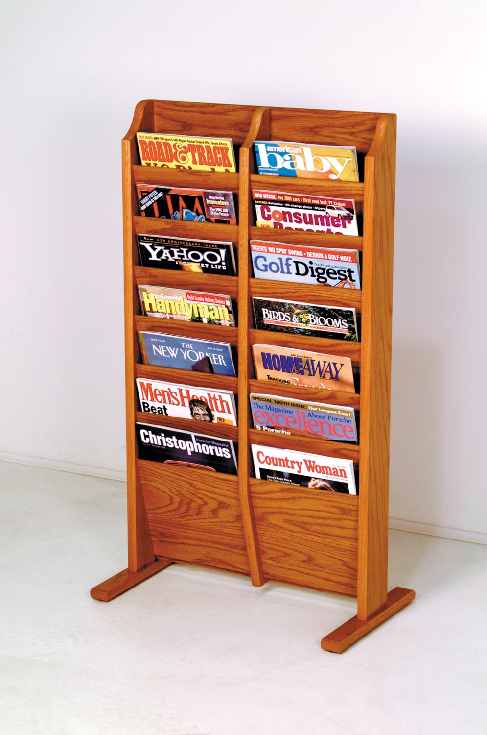 Wooden Mallet MR14-FSBL Cascade Free Standing 14 Pocket Magazine Rack - Black, Light Oak & Medium Oak